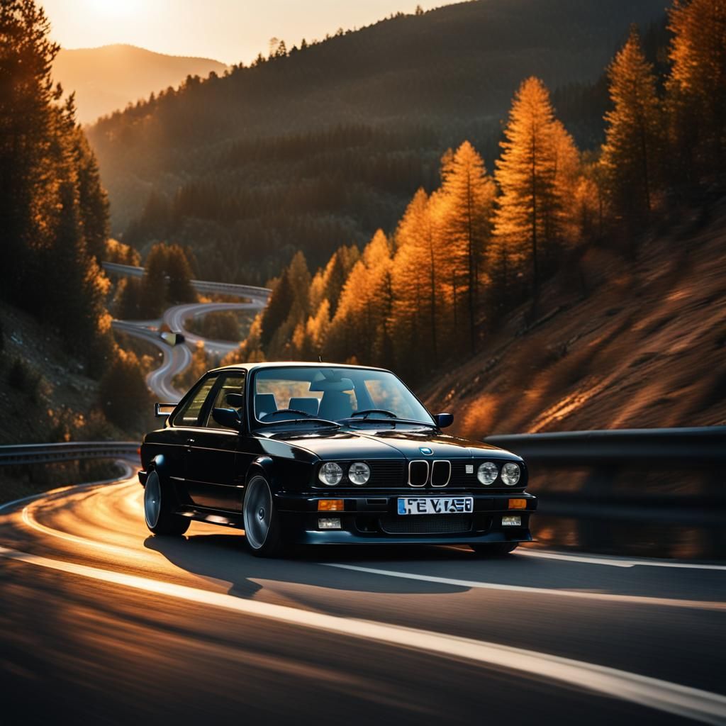 Black BMW E30 M3 on Mountain Road