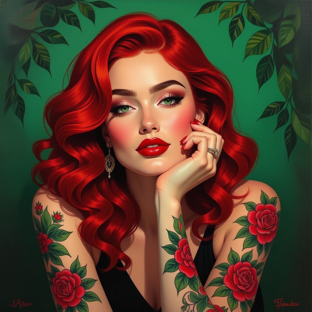 Contemplative Woman with Red Hair, Expressionist Impasto Pai...