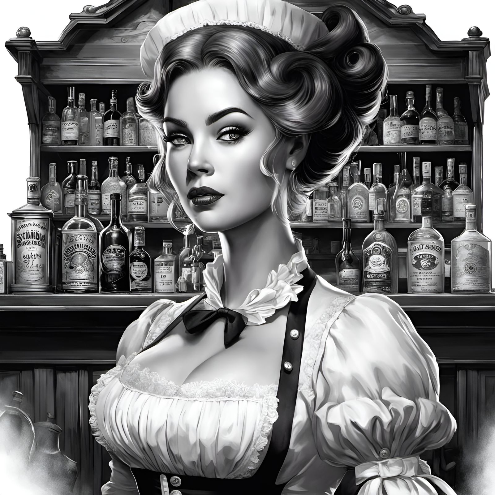 Detailed Vintage Portrait of Saloon Barmaid