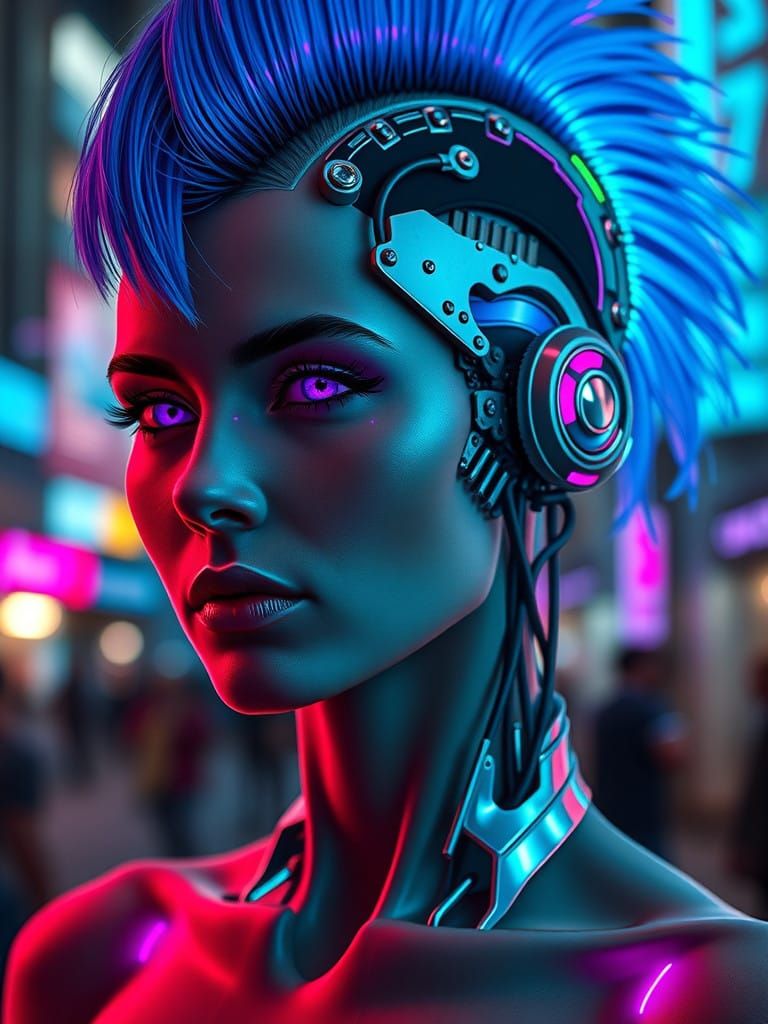 Cyberpunk Goddess in Neon Splendor