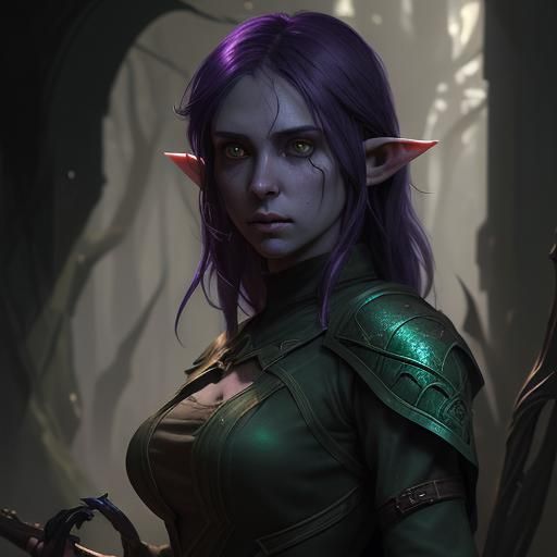 Female Elf Ranger in Shadows: Dark Fantasy Art
