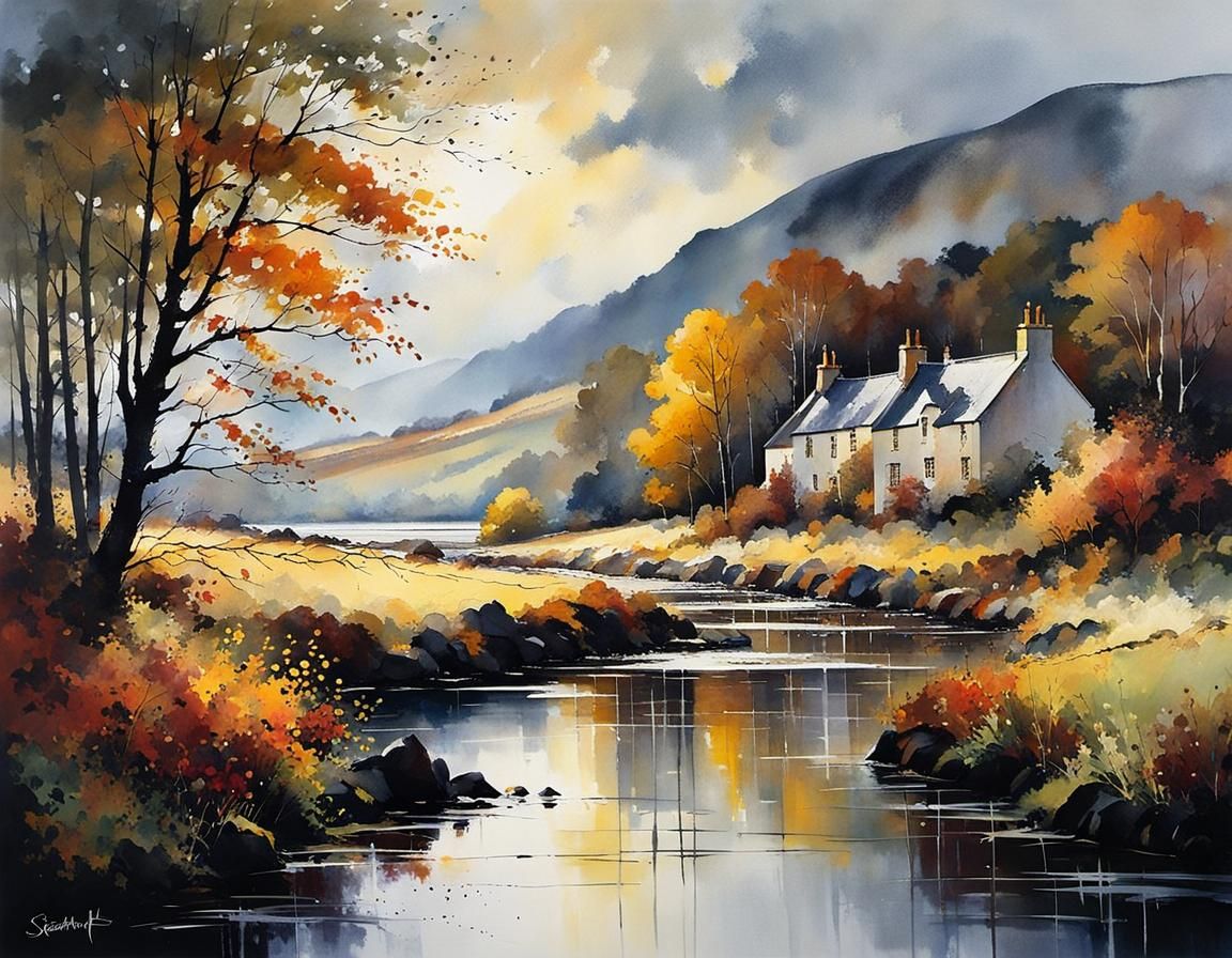 Scottish Autumn Landscape Shines in Evening Light