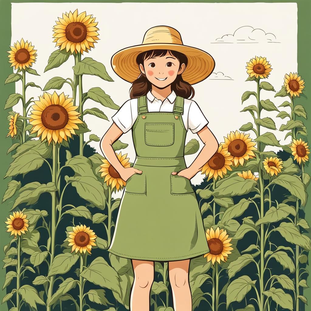 Prairy girl with farmer hat and work dress