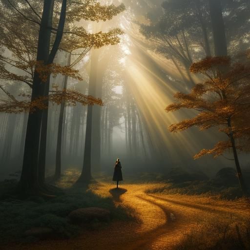 Woman in Autumn Forest Digital Painting