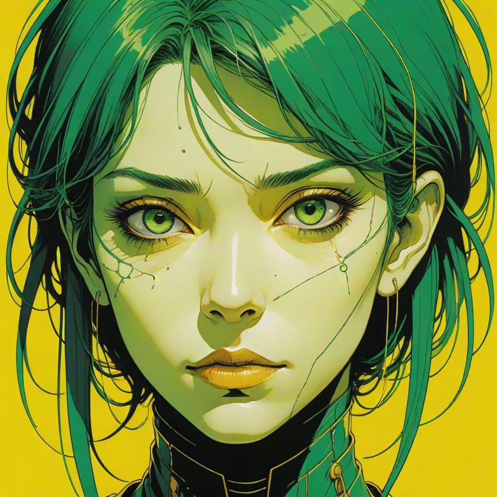 Elegant Sci-Fi Portrait with Expressive Linework