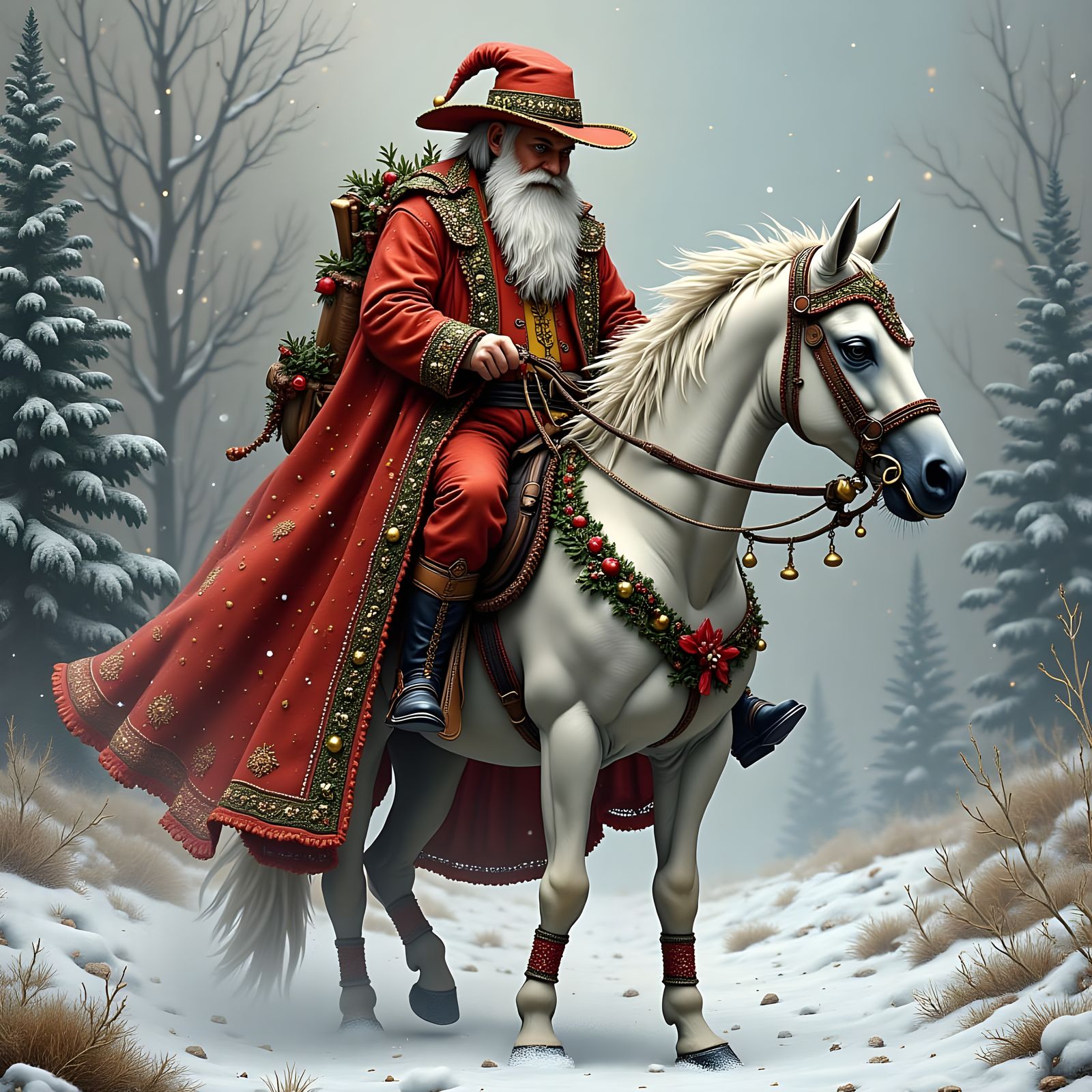 Cowboy Santa on Horseback in Digital Painting