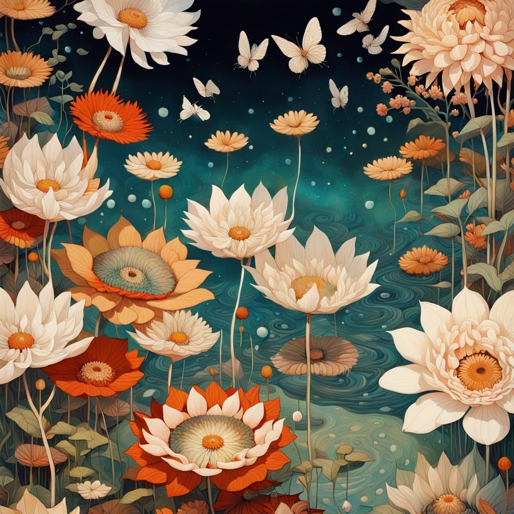 Ornate Autumn Flowers in Dreamy Wonderland
