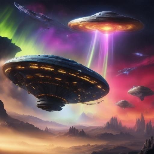 UFO over Mystical Valley in Oil Painting Style