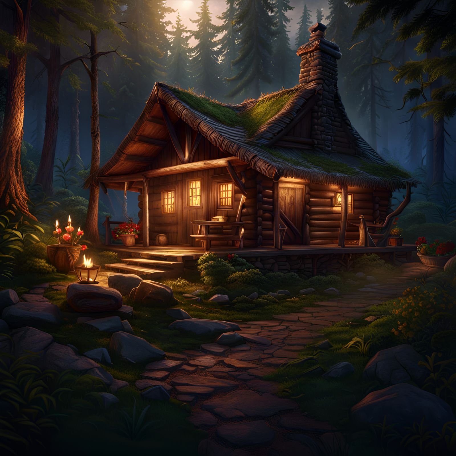 Cozy Cabin in the Woods: Digital Matte Painting