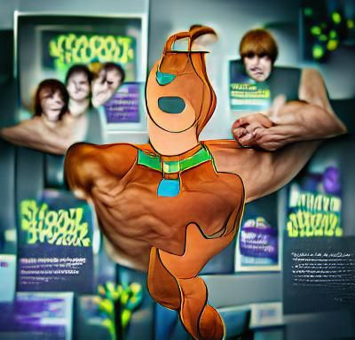 Photorealistic Muscular Scooby Doo Illustration