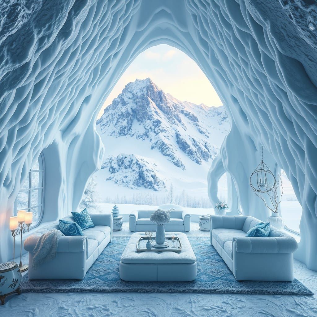 Serene Ice Castle Interior in Mountains