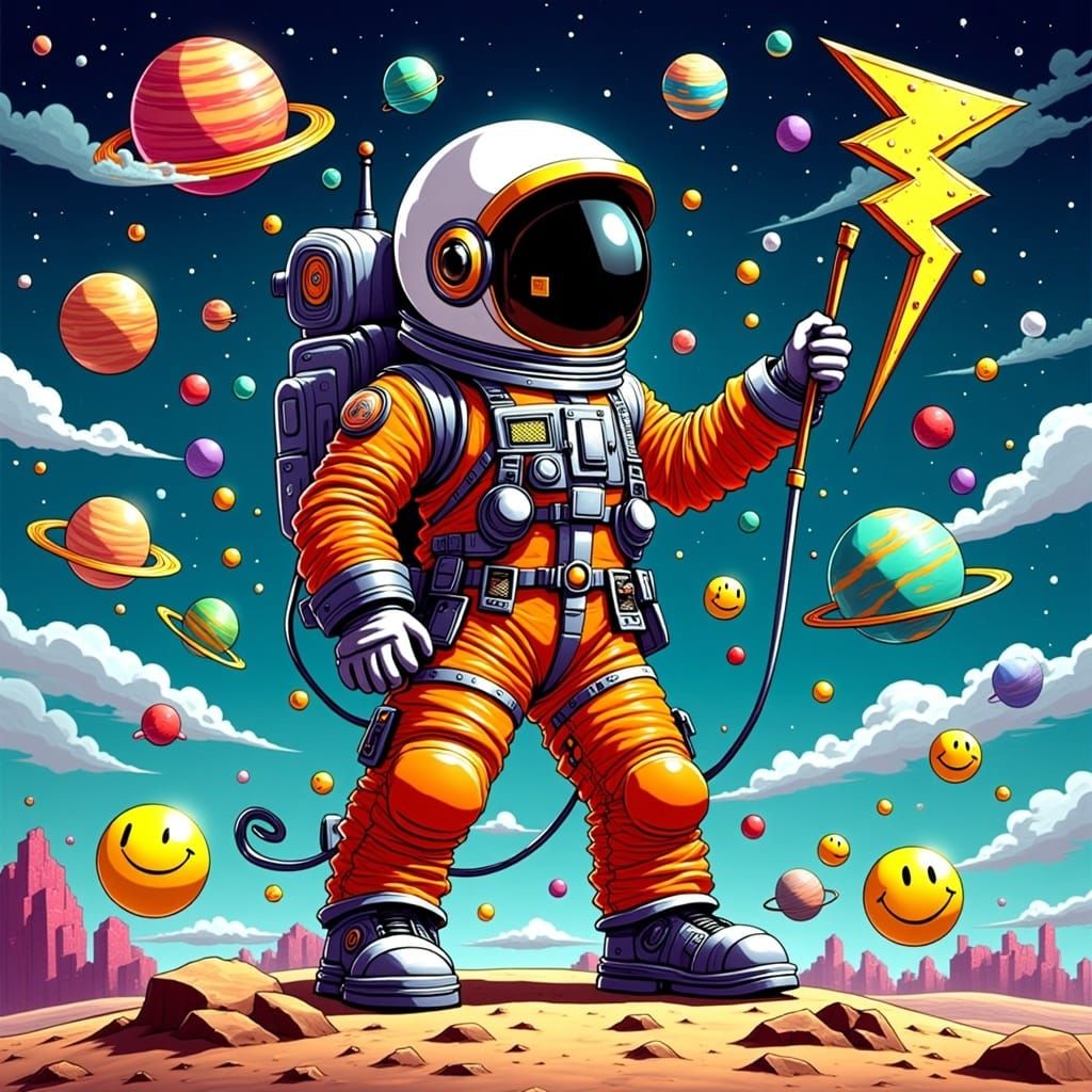 Astronaut with Lightning Bolt in Comic Style