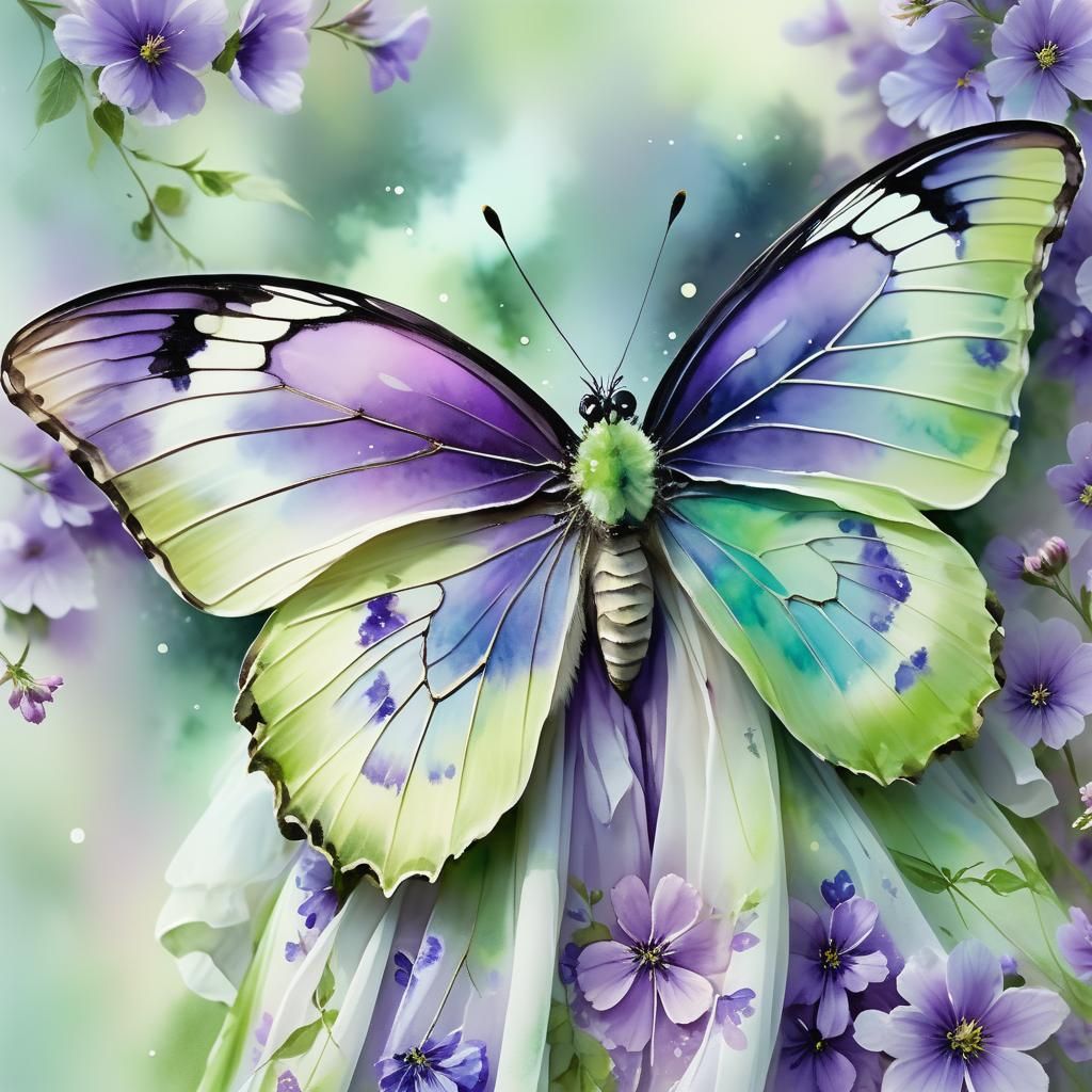 Butterfly in Floral Dress: Watercolour Painting