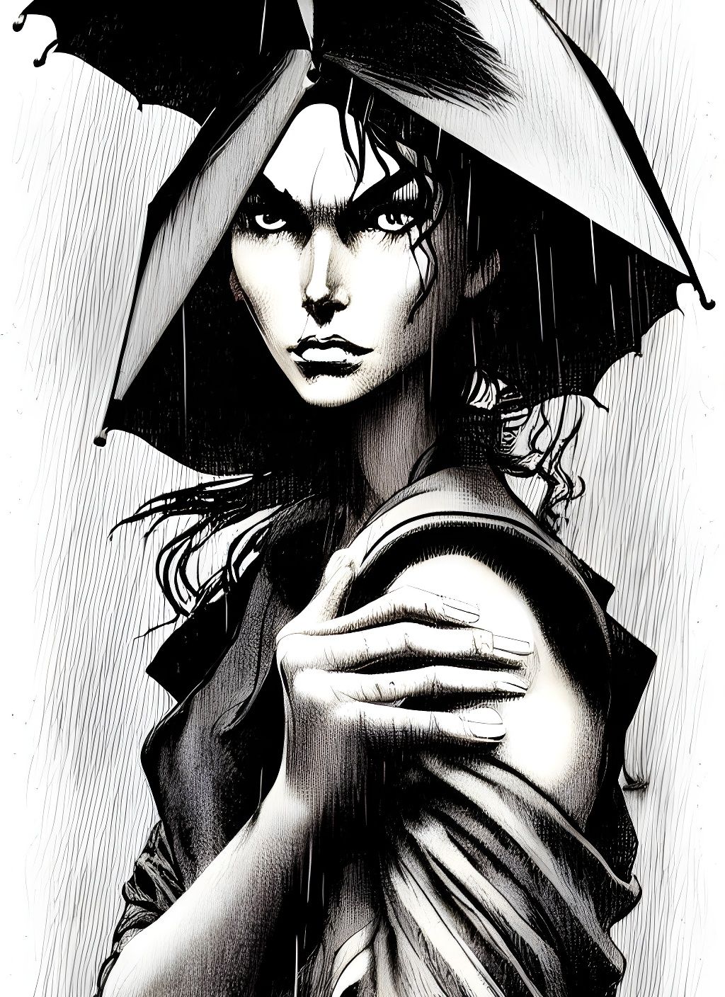 pouting Woman in the rain