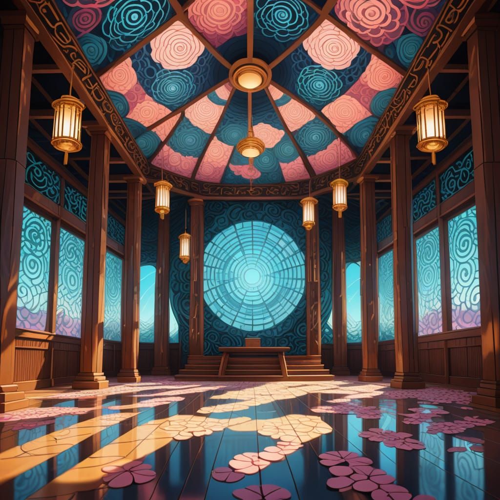 Wind Prayer Hall Interior in Vaporwave Style