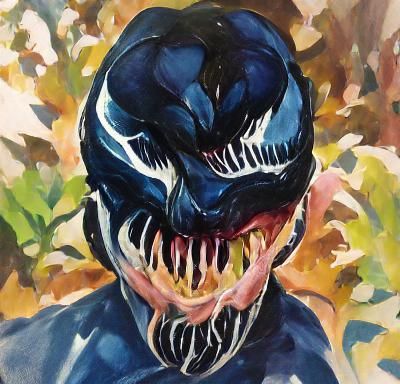 Stylized Venom Portrait: Black and White Illustration