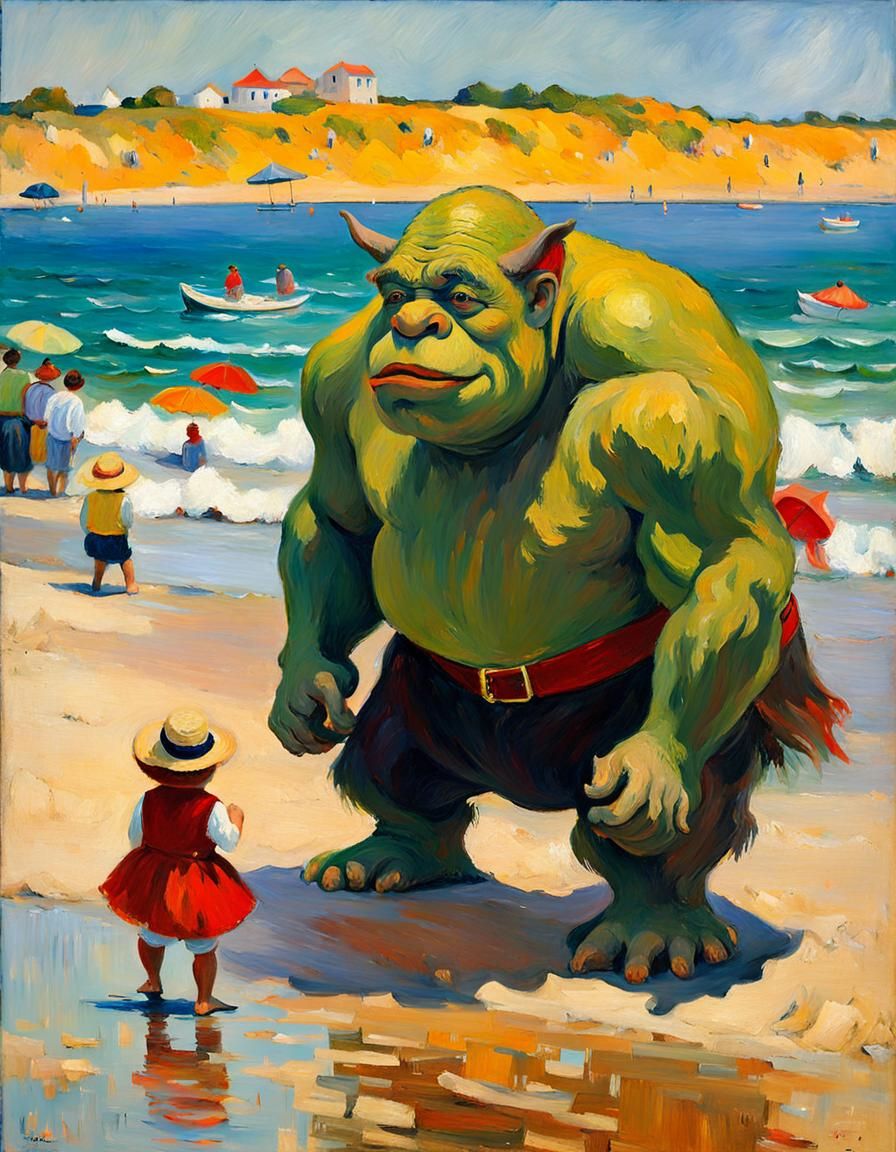 Ogre on Beach as Impressionistic Oil Painting
