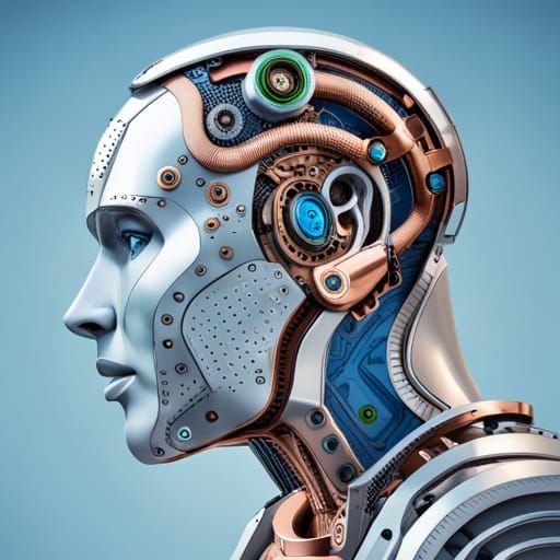 Cyborg Robot Side Profile with Visible Robotics