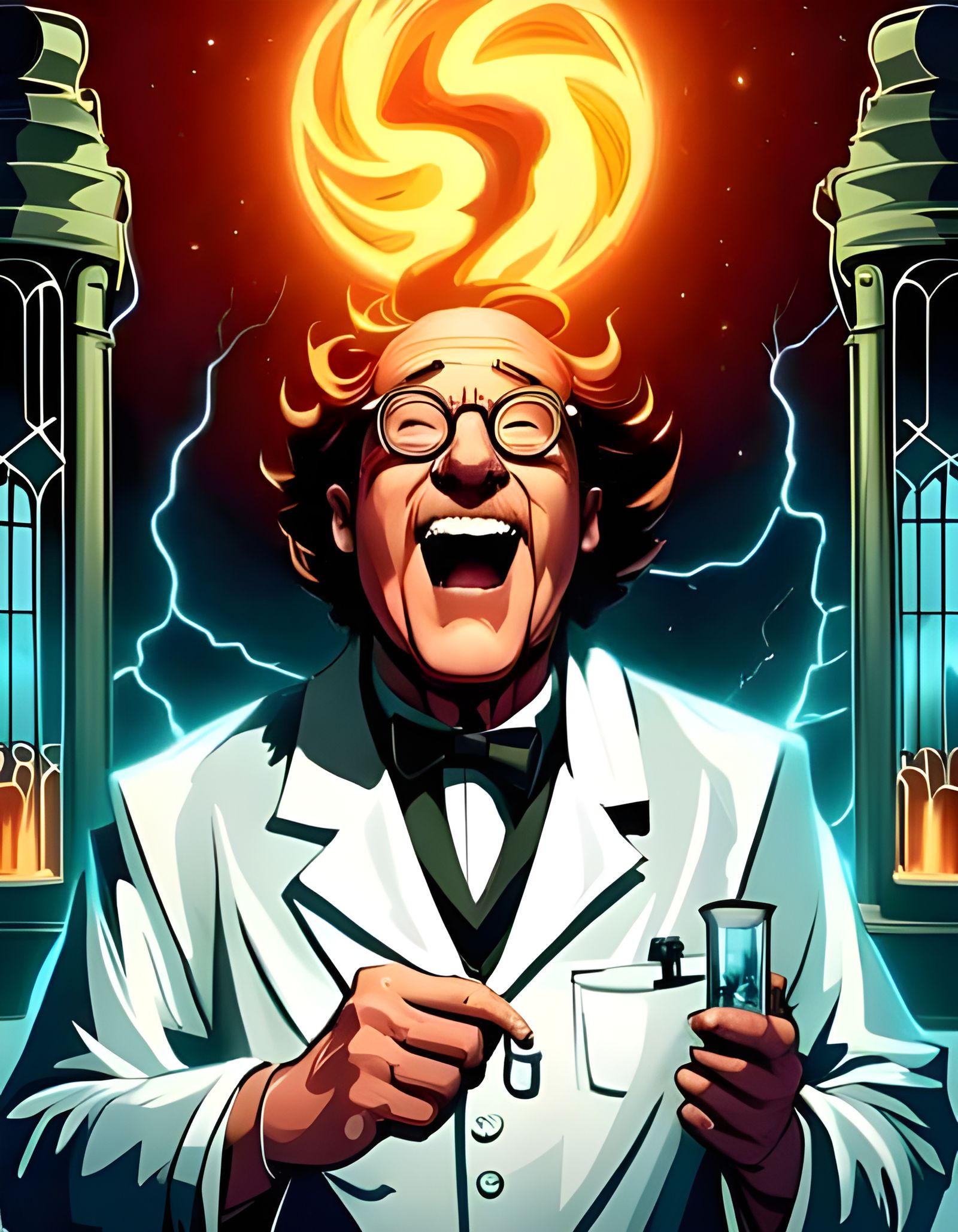 Mad Scientist Laughing with Boiling Lightning
