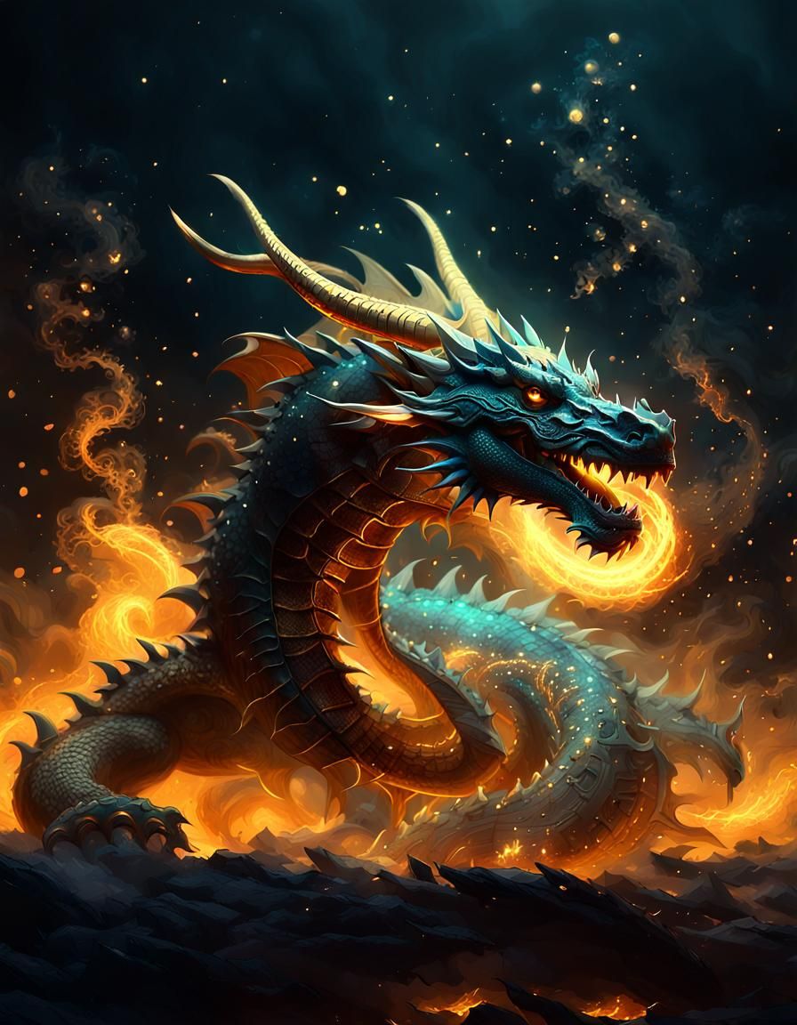 Dreamy Smoke Dragon with Gold Decorations