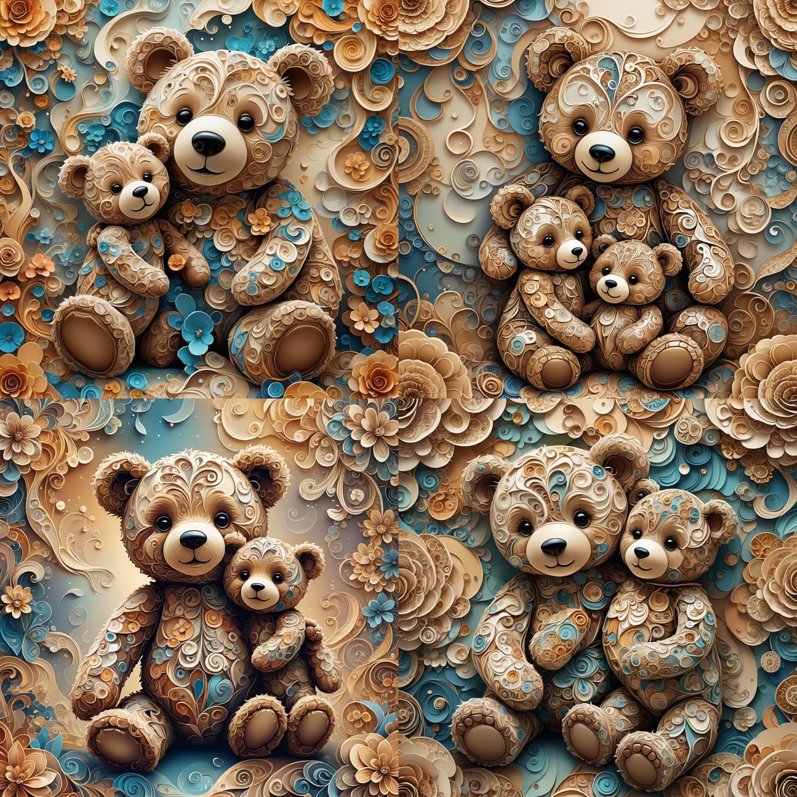 Cute Teddy Bear Mother and Child Digital Painting