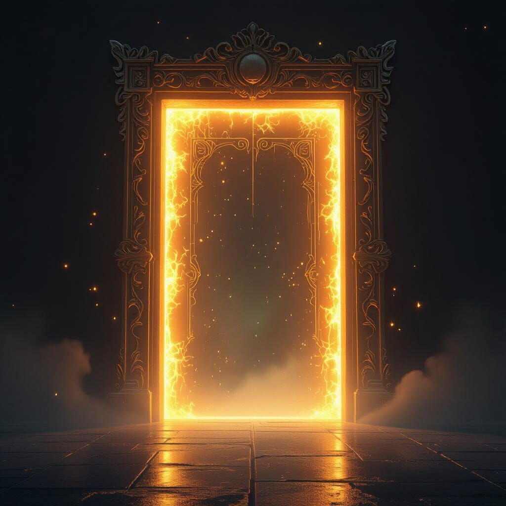 Illuminated Doorway in Infinite Void, Digital Matte Painting
