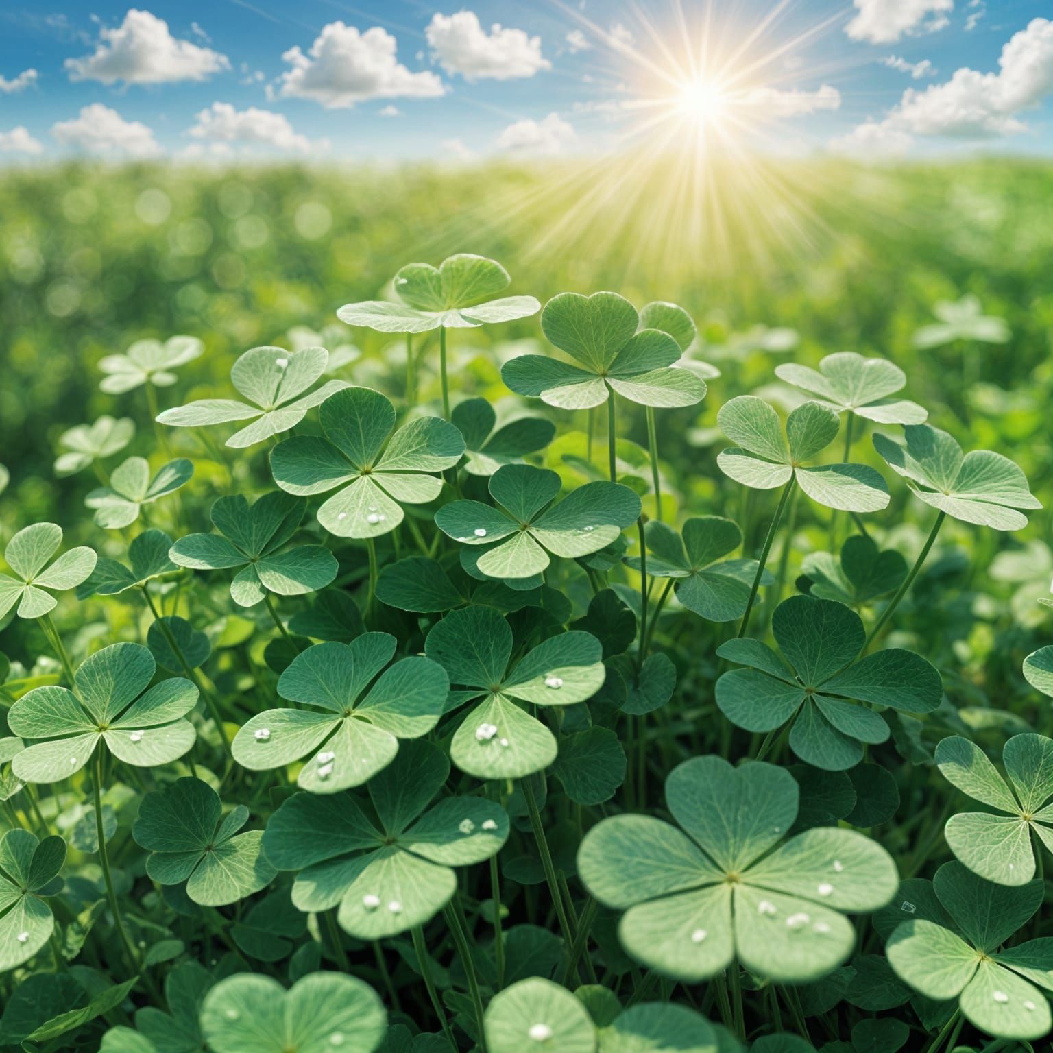 Field of Four-Leaf Clovers in Photorealistic Style