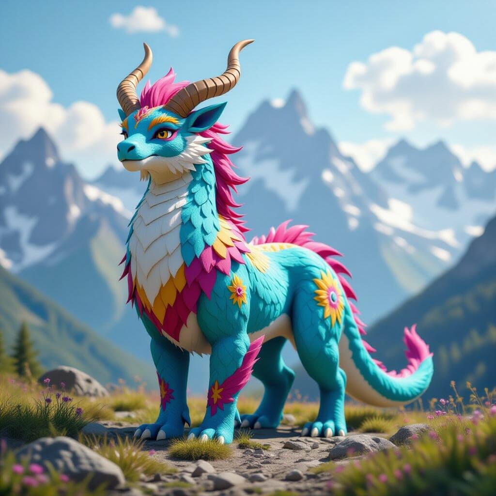 Epic Mythical Creature in Colorful Landscape