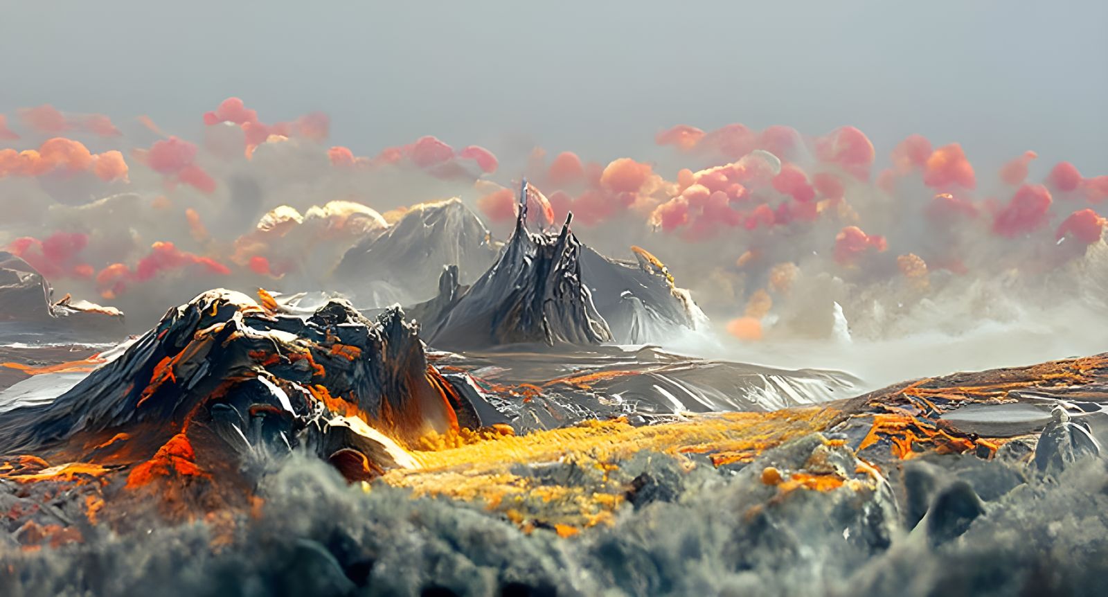 Infernal Volcano Eruption: A Dramatic Landscape Painting