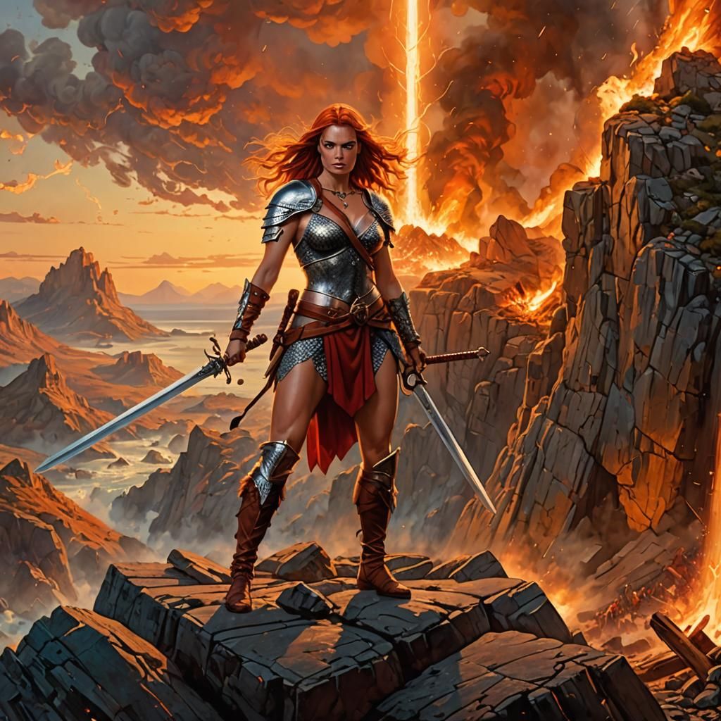 Epic Fantasy Portrait of Red Sonja in Daring Heroic Pose