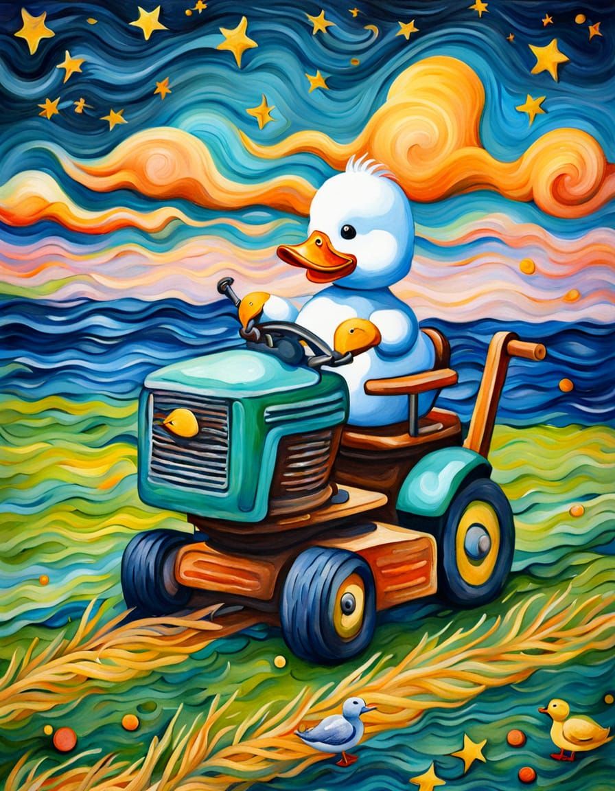 Surreal Duck Eats Spaghetti: A Whimsical Oil Painting