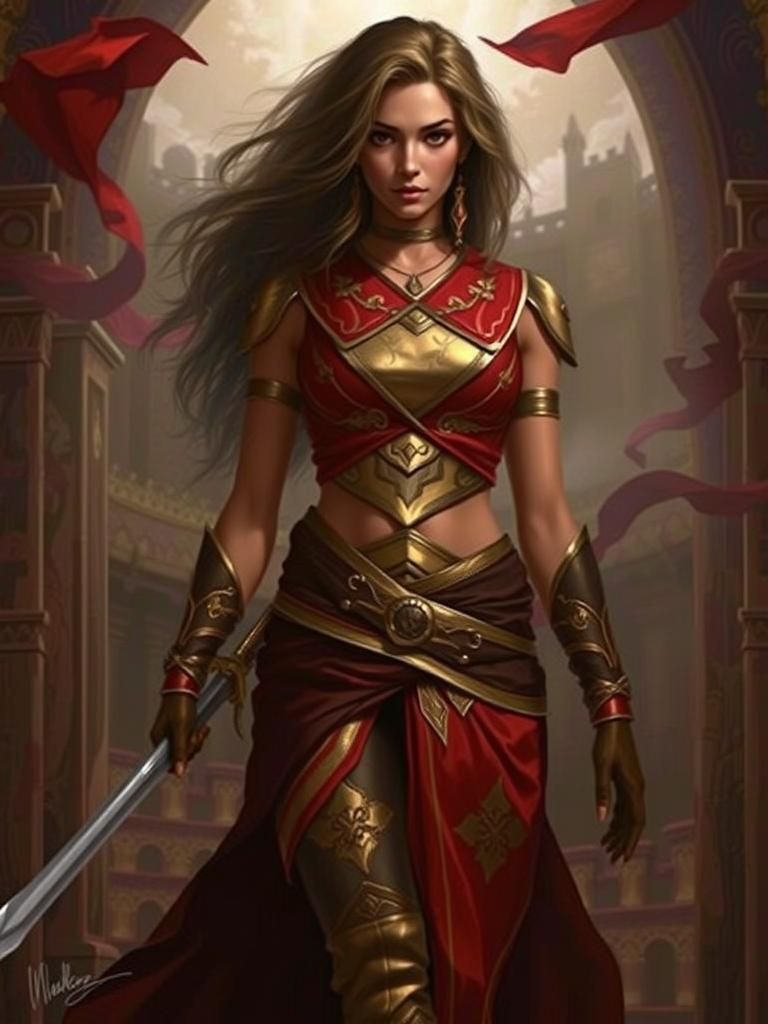 Warrior Princess in Fantasy Arena, Frazetta Style