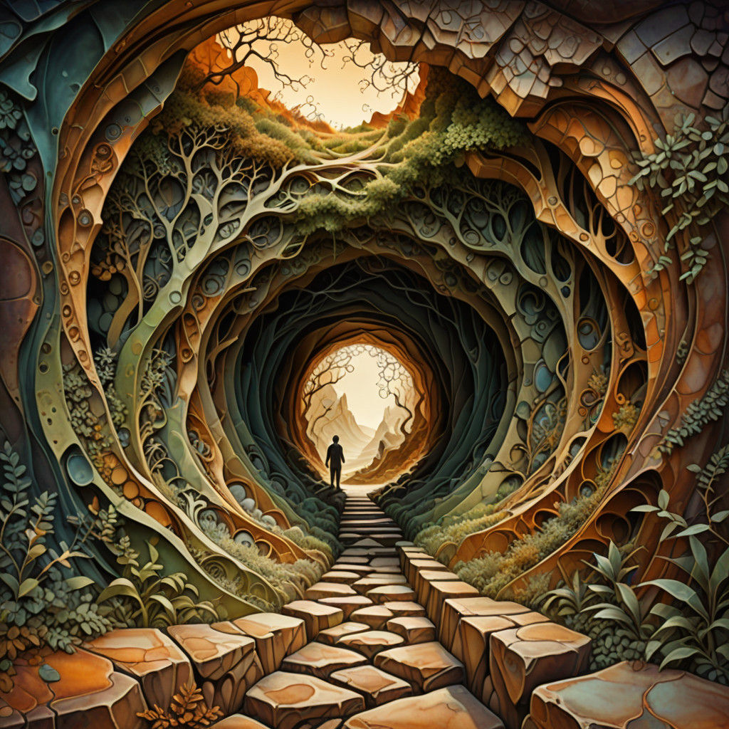 Surreal Landscape with Earthy Tones and Intricate Patterns