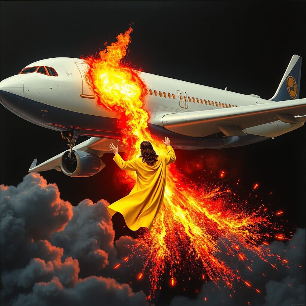 Superhero Jesus Saves Jumbo Jet in Dramatic High Relief Trom...
