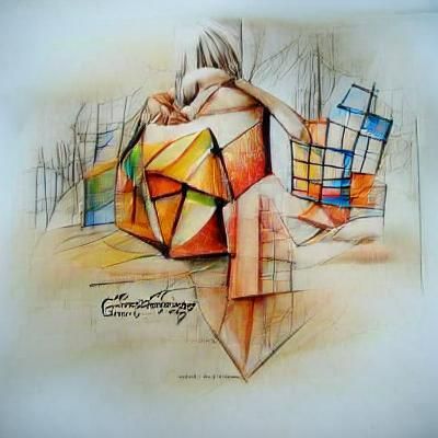Geometric Cubist Pencil Sketch of Change
