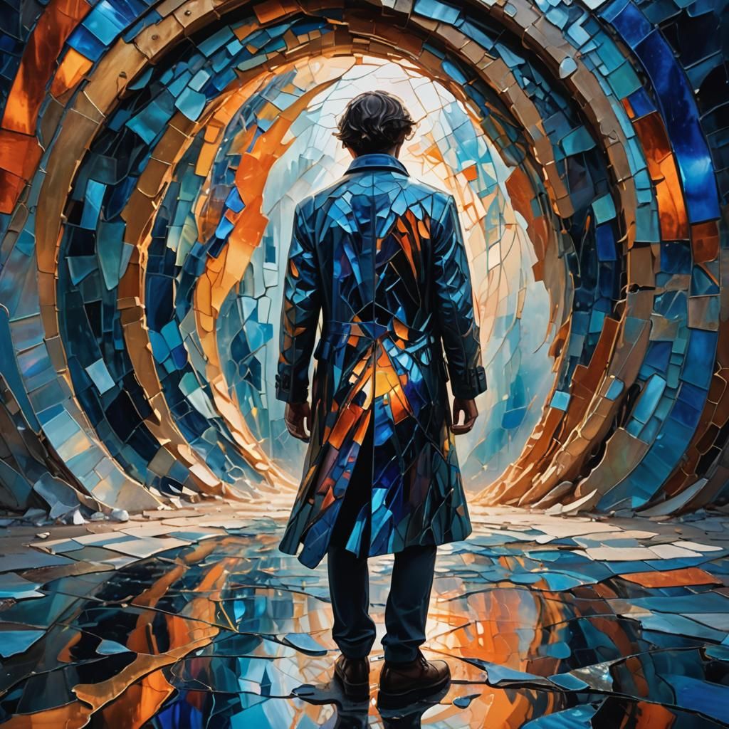 Iridescent Portal in Dystopian Liminal Space