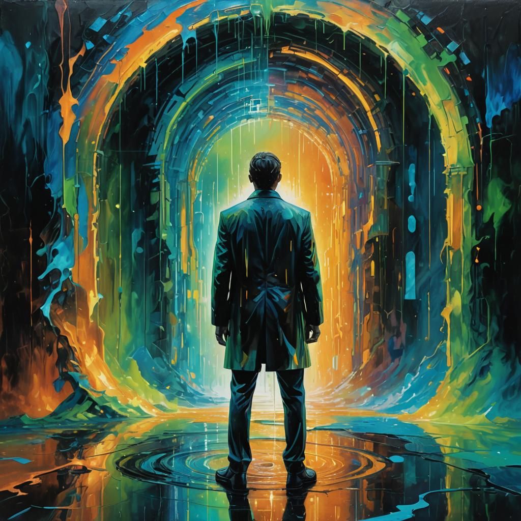 Holographic Portal in Dystopian City: Lyrical Abstraction