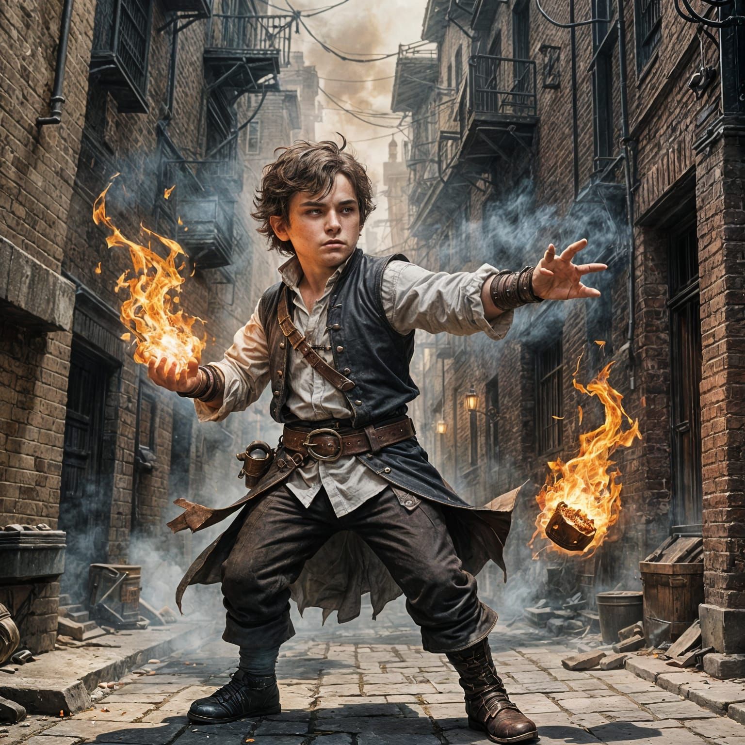 Halfling Sorcerer Casting Fire Spell, Dark Fantasy Art