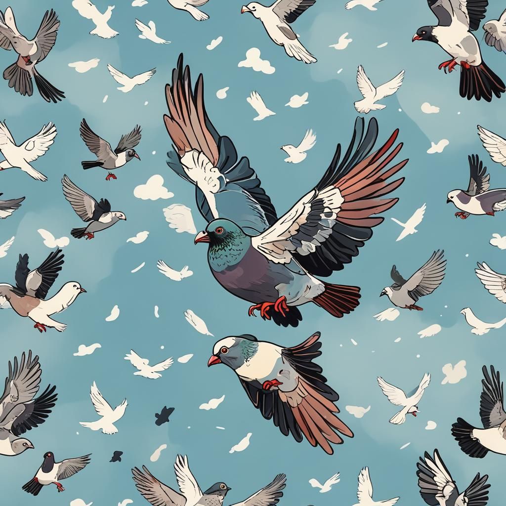 Cute Pigeon Flying in Abstract Art Style