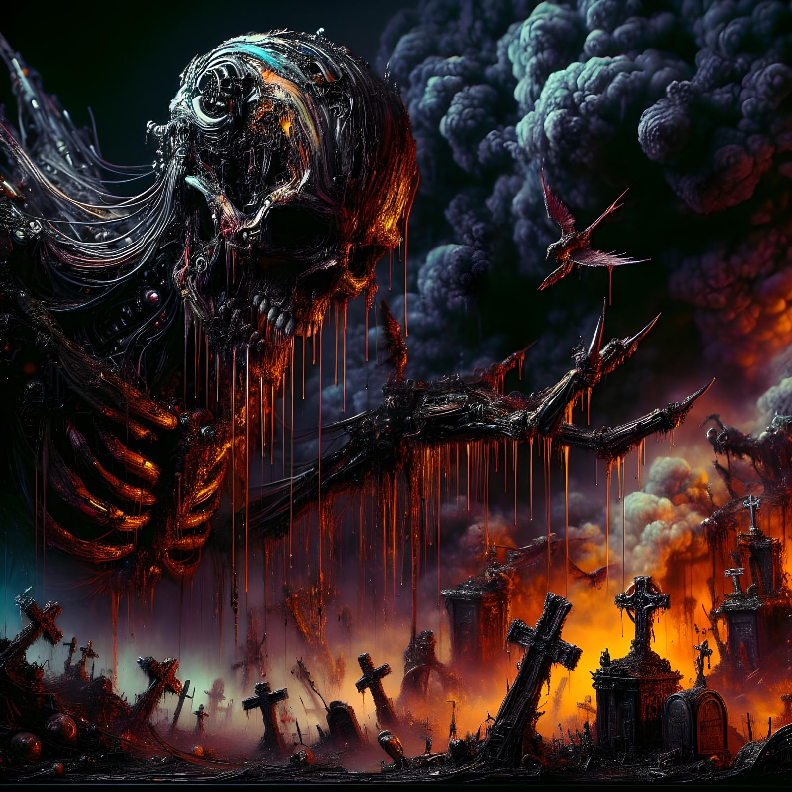 Zombie Robot Graveyard in Dark Fantasy Style