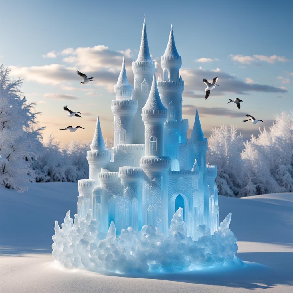 Floating Ice Castle Sculpture in Sunlight