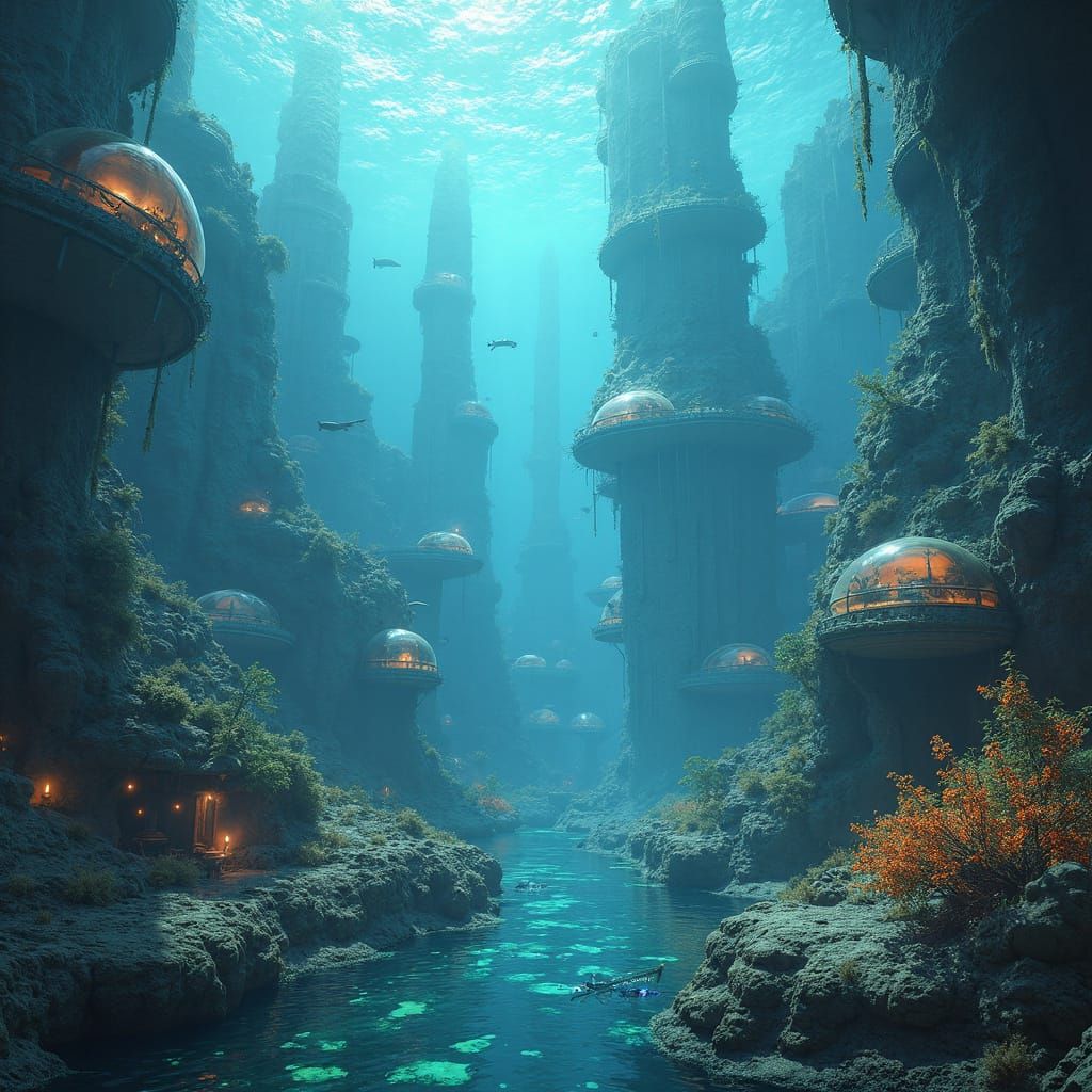 Futuristic Underwater City: Bioluminescent Fantasy Art