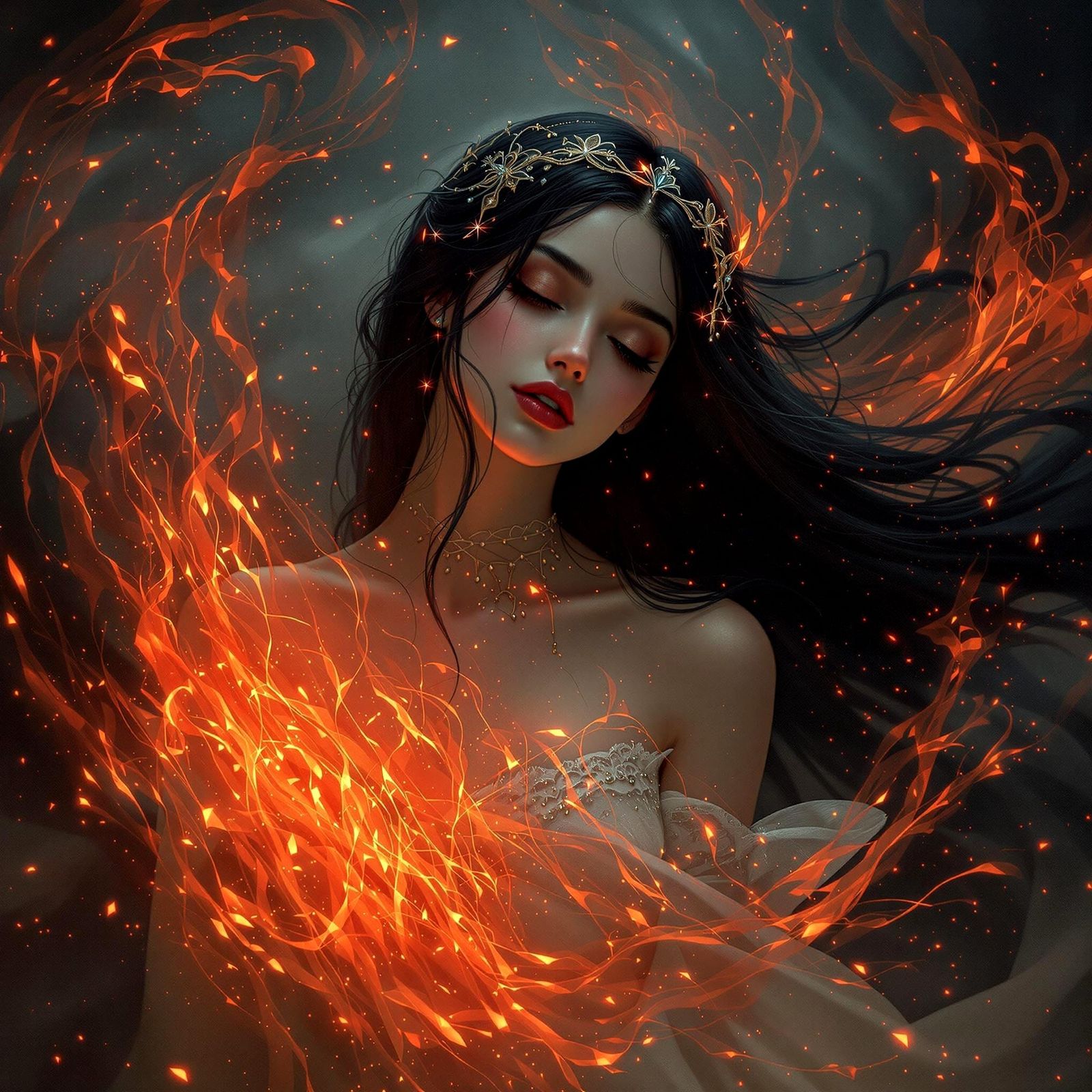 Ethereal Girl Engulfed in Flames