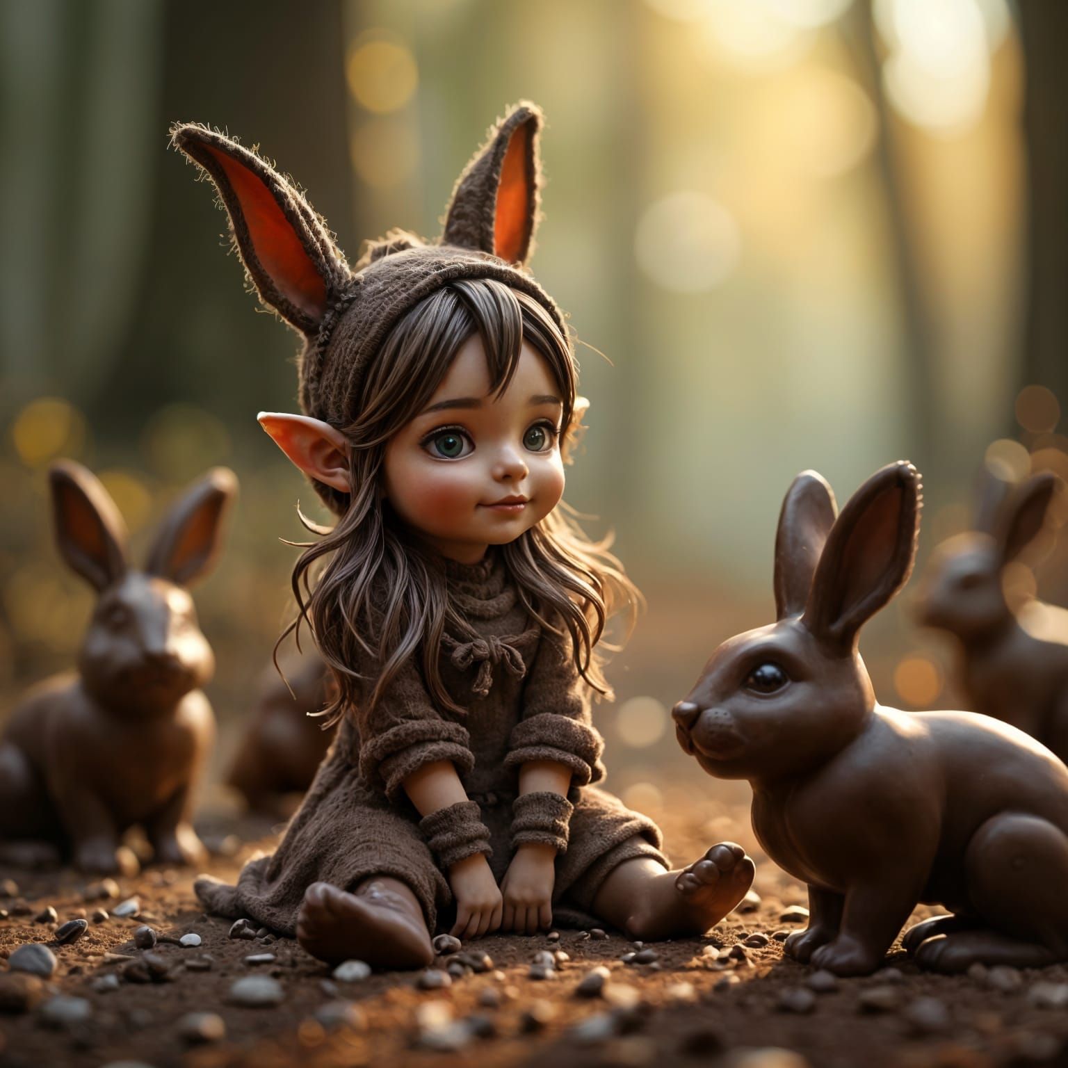 Chocolate Elf Amidst Whimsical Bunnies