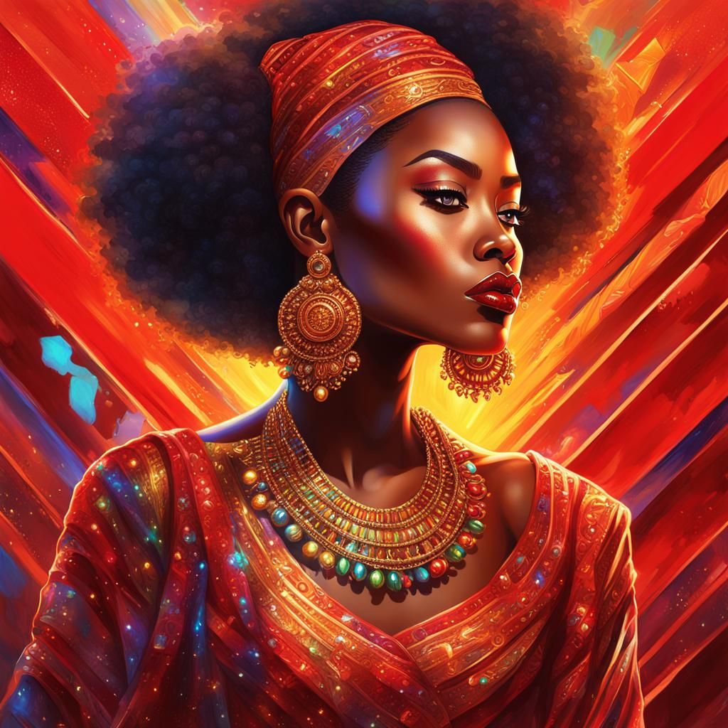 Elegant Ethnic Diva with Red Dress in Electric Style