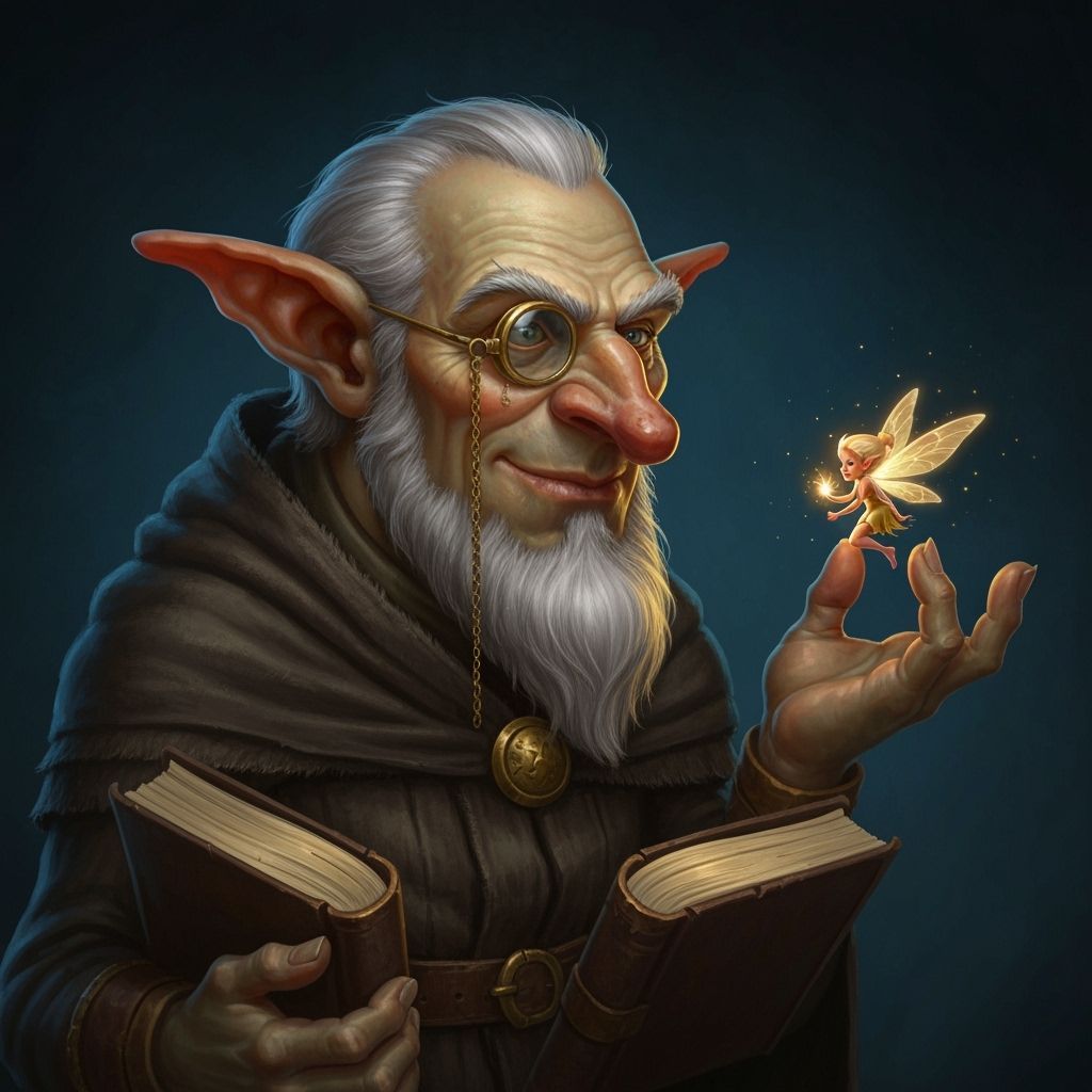 Goblin Scholar with Pixie in Fantasy Art Style