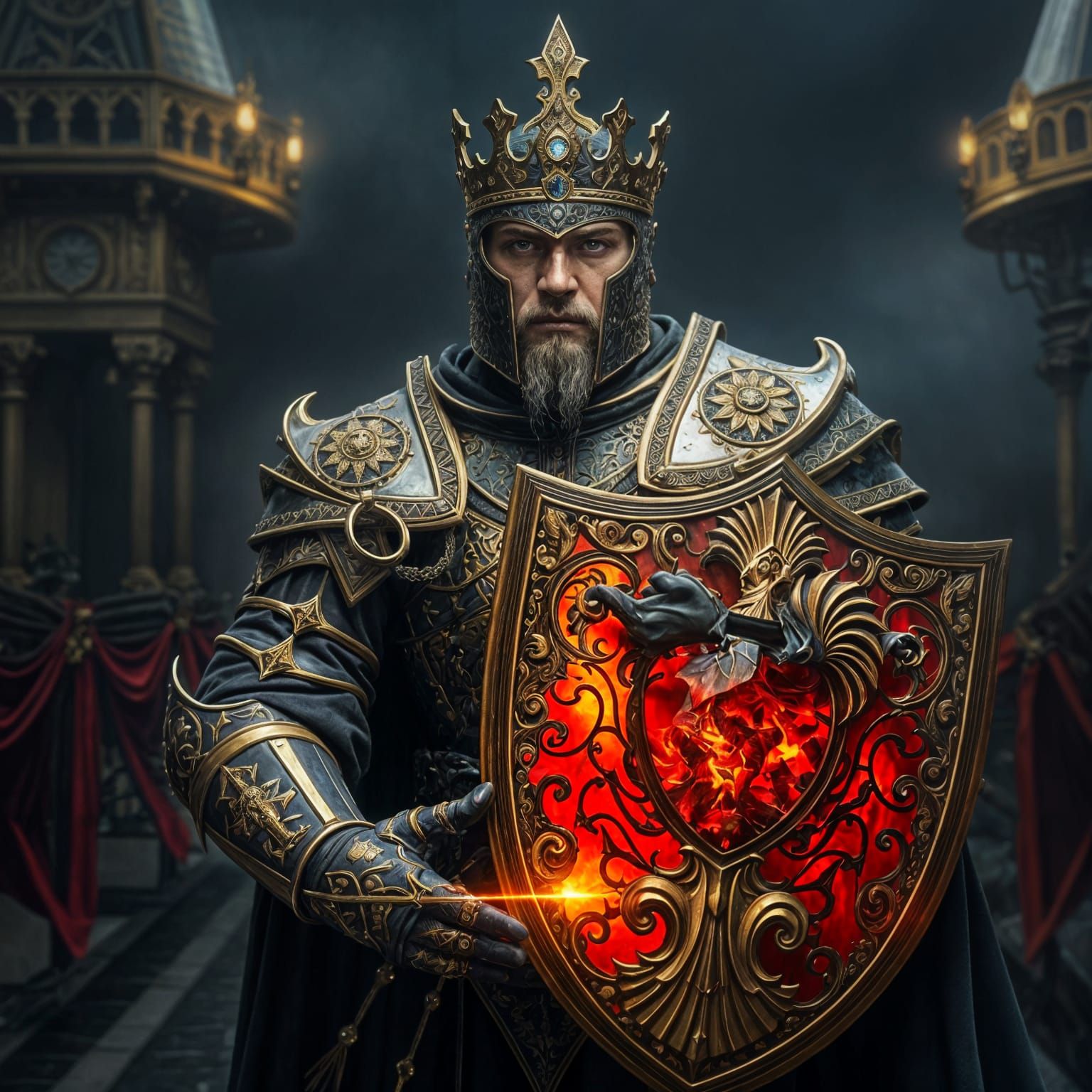 Glorious Knight King in Majestic Black and Gold Armor