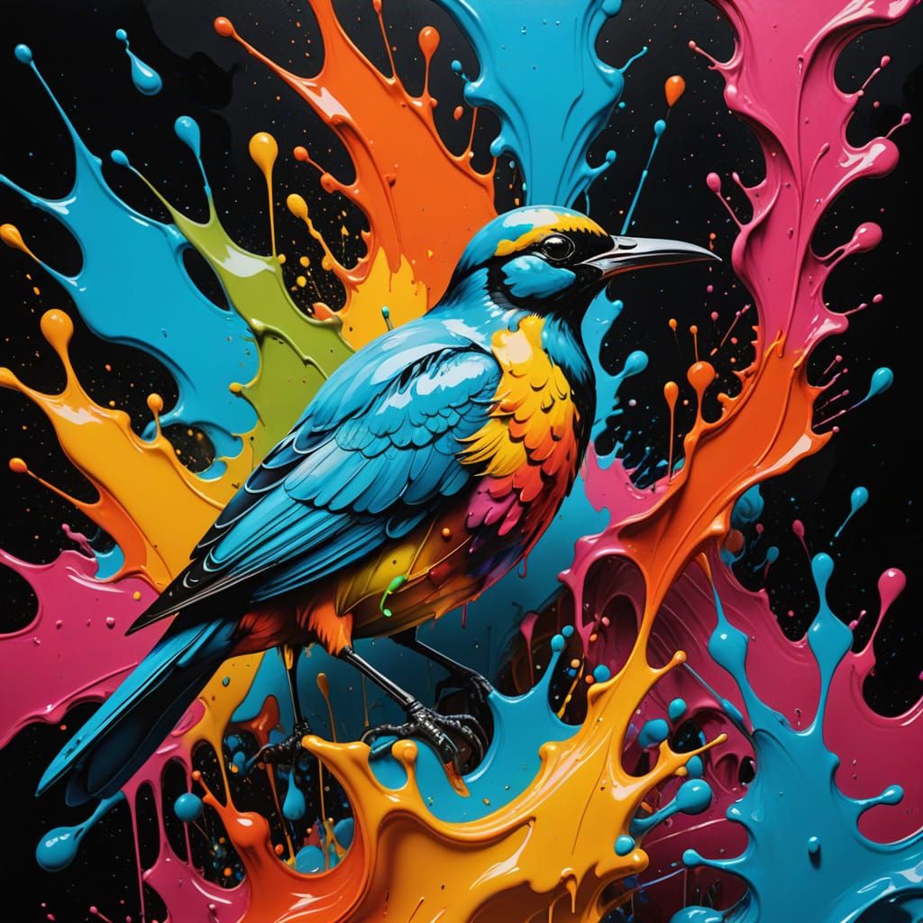 Surreal Birds in a Vibrant, Melting Cityscape