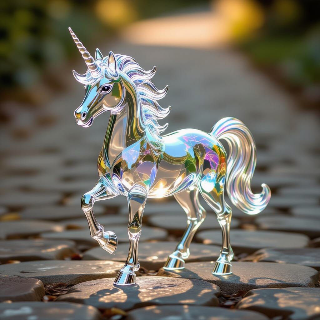 Glass Unicorn Sculpture with Ethereal Glow
