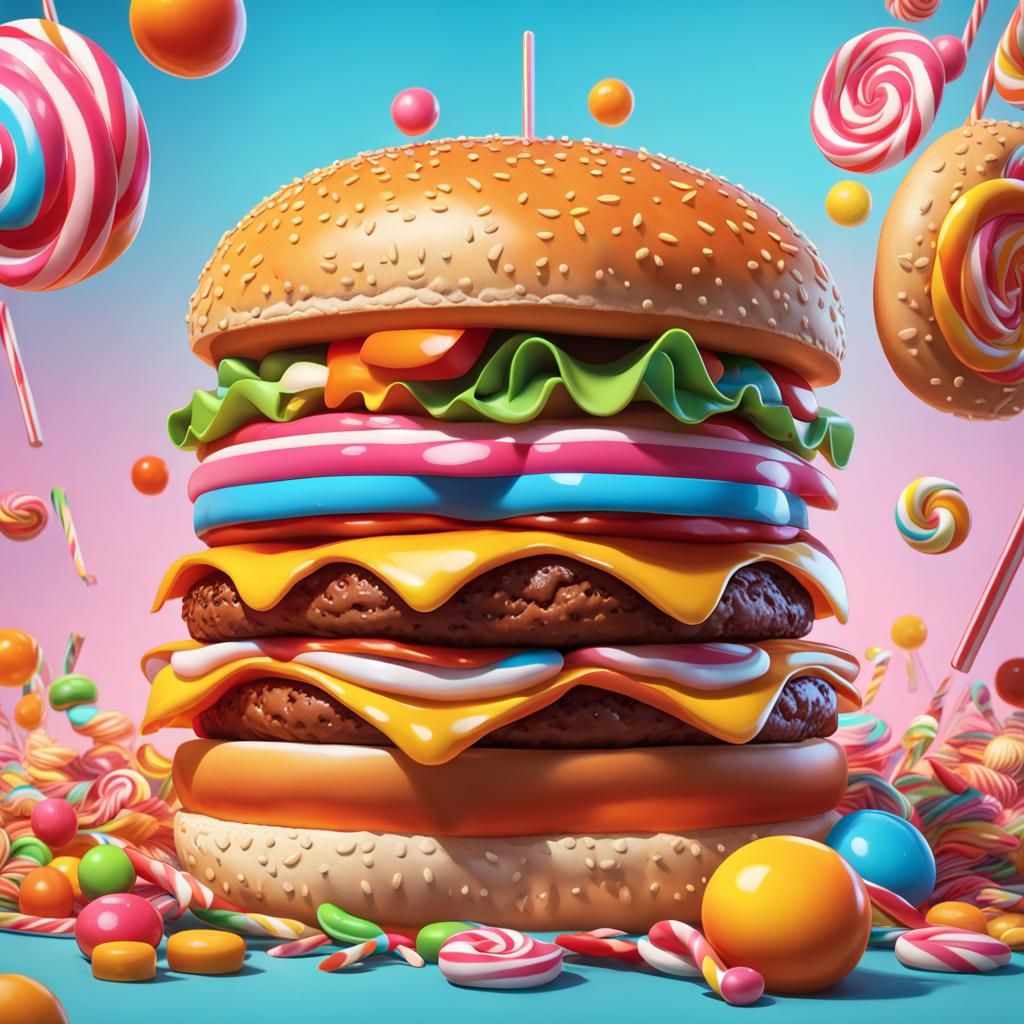Candy Burger in Whimsical Candyland Style